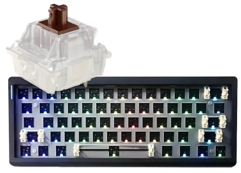 GMK61 60% Mechanical Keyboard Kit with Cherry MX Brown RGB Tactile Switches, Tri-Mode South-Facing RGB LED Gaming Keyboard,61 Keys Hotswap Socket, PCB Gasket Mounted Plate DIY Keyboard Kit