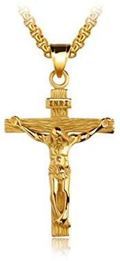 KnSam 18k Gold Vergoldet Kreuz Anhänger Halskette für Herren Damen mit 55cm Popcorn-Kette Gold [Neuheit Halsschmuck]