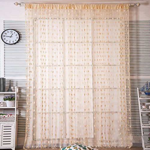 UOOOM 100 * 200 cm Rideau Fils en Forme de Coeur pour Fenêtre Porte Arrière-Plan (Champagne)