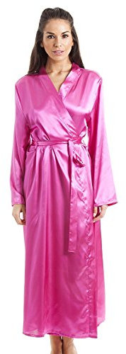 Camille Womens Pink Luxury Long Satin Dressing Gown 10-12