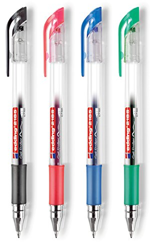 Edding 2185 Gel-Rollen (Standardfarben) 0,7 mm | Schwarz, Rot, Grün, Blau (Office Set) + 3 Metallic-Farben: Gold, Silber, Kupfer 3er Pack Set Office 4 Farben