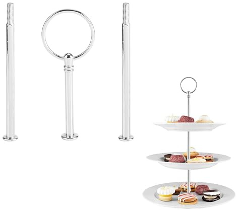 Présentoir à Gâteau Multi Étages Support de Assiette à Gâteau Dessert Plats Service Poignée de Plateau à Cupcake pour Mariage Fête Soirée Anniversaire, Plateau Non Incluse(3-tiers Round Silver)