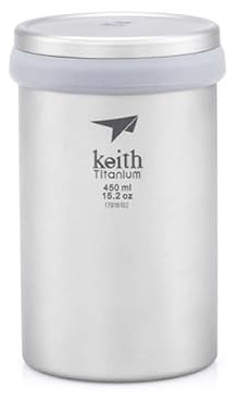 Keith Titanium Bürobecher mit Teesieb - 450 ml Reise-Kaffeebecher für Tee, Kaffee und lose Teeblätter - Korrosionsbeständiger Reisebecher für Zuhause, Büro und Outdoor-Abenteuer (Grau)
