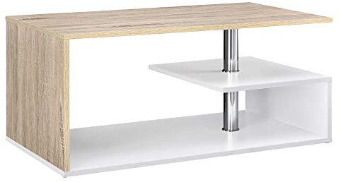 [en.casa] Mesa de Centro Haarlem En Forma Rectangular Diseño Único Mesa de Salón con Estante Estructura Robusta Aglomerado 90 x 50 x 41 cm - Blanco y Efecto Roble