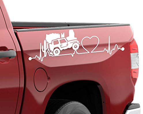 Kit x2 Pegatinas Vinilo Adhesivo 4x4 Offroad Todoterreno, Latido Corazon, Coche, Pared, Cristal, SUV (Blanco, 30cm x 9cm)