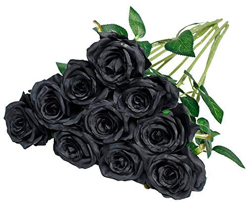 Nubry Artificial Silk Rose Fiore Fiore di Seta Artificiale Singolo Stelo Rose Finta Lifelike per Matrimonio Bouquet Floreale Organizzazioni Floreali Home Party Decorazione centrotavola, 10pcs (Nero)
