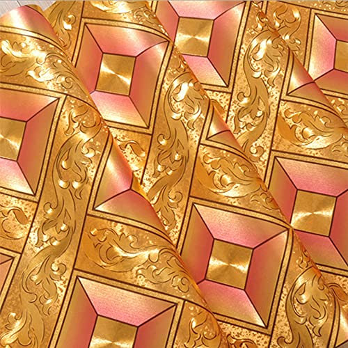 MEAIHOME Modern Minimalist Gold Foil Grid Flicker Thick Waterproof Wall Paper/Hotel Ceiling/Decorative/Bar/TV Background Wallpaper Roll Rose Gold Non-Pasted 1.73' W x 32.8' L
