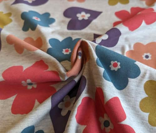 Jersey Stoff mit Blumen bunt als Meterware zum Nähen, 50 cm