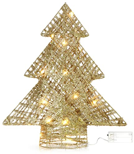 COM-FOUR® LED Deko Baum Weihnachten - Weihnachtsdekoration Tannenbaum mit LED und Timer - Aufsteller Weihnachtsbaum mit warm-weißem Licht (01 Stück - Baum - 40cm - Timer)