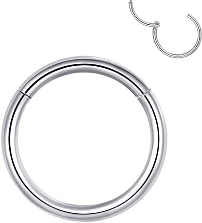 Popuhoops 18g 7mm Hinged Hoop Nose Ring Silver Septum Ring 316L Surgical Steel Hoop 18 Gauge Cartilage Earring Nose Piercing Body Jewelry Helix Daith Tragus Earrings Septum Jewelry Clicker Lip Rings
