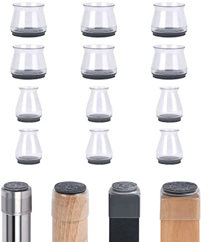 OSDUE Silicone Chair Leg Caps,12 pcs Silicone Chair Leg Protectors with Felt Pads,Stool Leg Protection Caps for Protecting Floors from Scratches(1.5-2.5cm & 3-3.5cm)