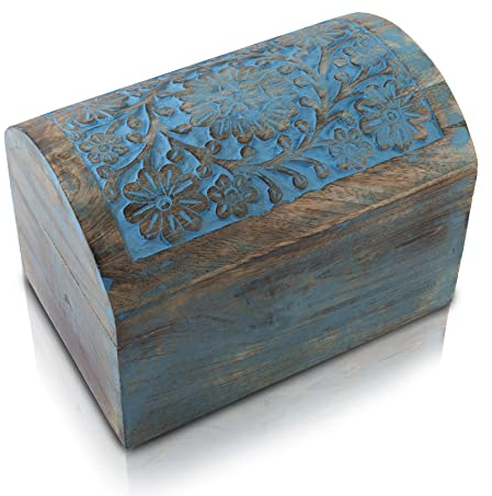 Tolle Geburtstagsgeschenkideen, handgefertigt, dekorative Holz-Schmuckschatulle, Schmuckkästchen, Schmuckkästchen, Andenkenbox, Schatztruhe, Schmuckhalter, Schlossbox, Uhrenbox, 22,9 x 15,2 cm (blau)