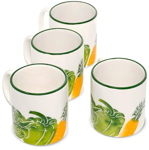 Lashuma Kaffeetassen Keramik, Teetassen mit Henkel 300 ml, 4er Tassenset bunt Gemüse