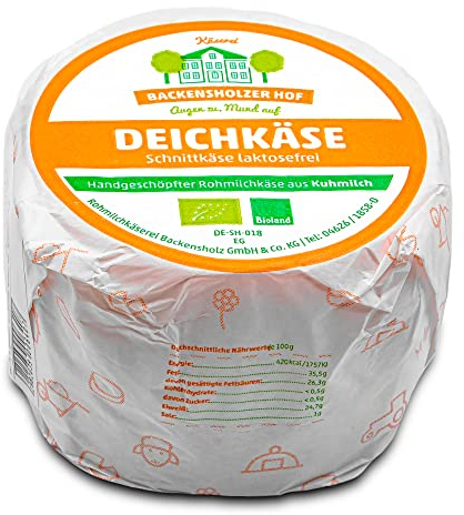 Hymor BIO Deichkäse - 1x ca. 700g - laktosefreier Schnittkäse, handgeschöpfter Rohmilch-Käse von Backensholzer Hof aus Kuhmilch nach klassischer Bergkäse-Rezeptur in Bio-Land Qualität