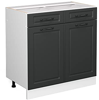 Vicco Küchenunterschrank R-Line, Anthrazit Landhaus/Weiß, 80 cm ohne Arbeitsplatte