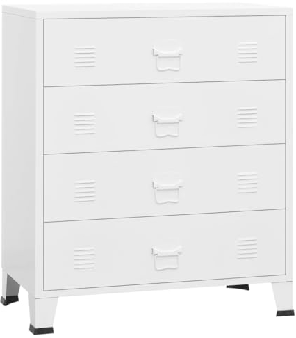vidaXL Industrial Schubladenkommode Kommode Sideboard Schrank Anrichte Schubladenschrank Metallschrank Beistellschrank Weiß 78x40x93cm Metall