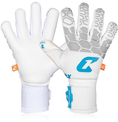 CATCH & KEEP Torwarthandschuhe Herren Fly White Soul Gr. 6 I Professionelle Torwarthandschuhe mit Fingerschutz, Daumenunterstützung & dickerer Handgelenksbandage