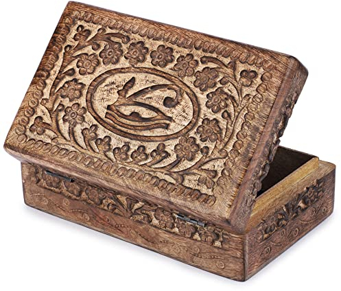 Ajuny Handgeschnitzte Dekorative Schmuckschatulle aus Holz von Design Auge der Wahrheit Mehrzweck Andenken Aufbewahrung Reise Organizer Schatztruhe Schmuckhalter Ideal für Geschenke, 8x5 Zoll