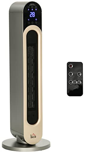 HOMCOM Radiador Eléctrico bajo Consumo 2000 W Calefactor Eléctrico de Torre con Mando a Distancia Pantalla LED Temporizador de 12H Termostato 3 Modos y Oscilación para 20-25 m² Plata