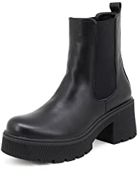 QUEEN HELENA Chelsea Boots Stivaletti con Tacco Bassi Senza Lacci Invernali Plateau Casual Donna X27-111 (Nero, Sistema Taglie Calzature EU, Adulto, Donna, Numero, Media, 39)