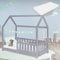 ML-Design Kinderbett 70x140 cm Hellgrau mit Matratze, Rausfallschutz, Dach & Lattenrost, Hausbett für Mädchen und Jungen, Bettenhaus aus Kiefernholz, Spielbett Bodenbett Jugendbett Kinderhaus Holzbett
