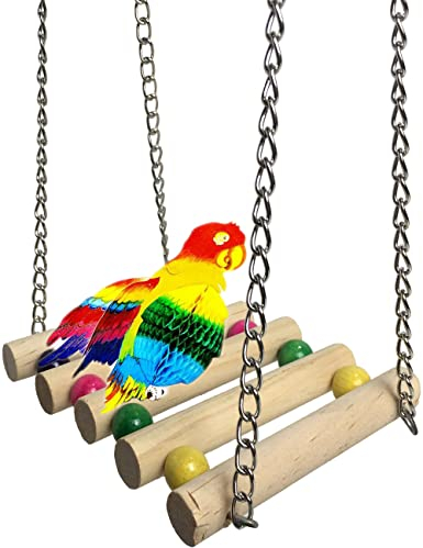 OMYZERO Vogel-Papageien-Spielzeug zum Aufhängen, Vogelkäfig-Zubehör, Spielzeug-Hängematte für Sittiche, Nymphensittiche, Lovebirds, Konturen, Aras, Finken und andere kleine Haustiere (Holz)