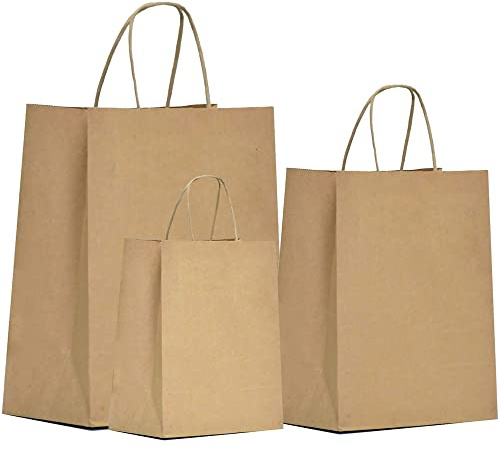 Qutuus Braune Papiertüten mit Griffen, 120 Stück, verschiedene Größen, Papier-Geschenktüten, Großpackung, Kraftpapiertüten für Geschäft, Einkaufstaschen, Einzelhandelstaschen, je 40 Stück, große &