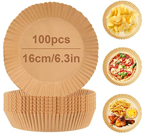 100 Piezas Papel Pergamino Redondo para Freidora de Aire, Forro de Papel de Horno Desechable, 16 cm