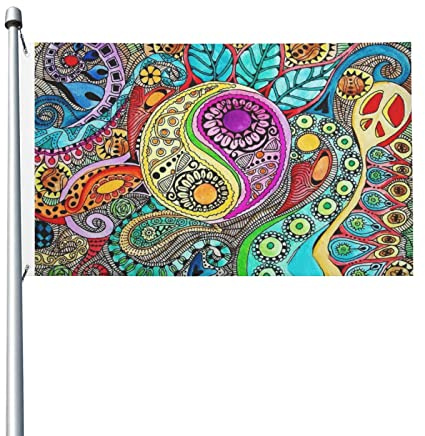 Hippie-Muster-Flaggen, 90 x 150 cm, doppelseitige Feiertagsbanner für Party, Garten, Hof, Heimdekoration, Außen- und Innenbereich