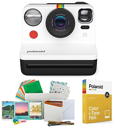 Polaroid Now 2nd Generation I-Type Instant Film Camera (Black & White), Shoot and Print Bundle with Magnetic/Hanging Photo Frames and Color Instant Film (8 Exposures) (3 Items)