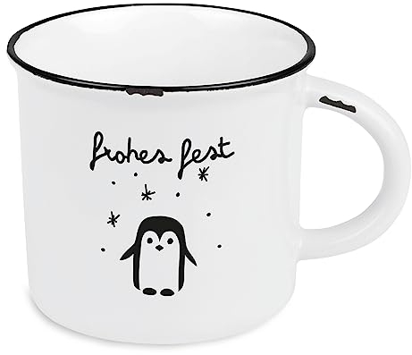 Kaffeetasse vintage| Keramik Becher zum verschenken | 400 ml |Weihnachten | frohes fest, Weiß