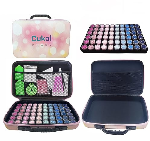 cukol cukol 5d Diamond Painting Zubehör Aufbewahrung Koffer, 60 Dosen Boxen | Aufbewahrungsbox für Diamond Painting Steine, Organizer Box mit Teilern, Tragbare große Kapazität Set, Rosa