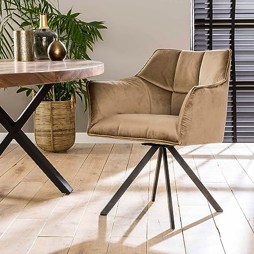Maison ESTO 2er Set Armlehnstuhl Fino Samt Champagner drehbar Dinnerstuhl Esstischstuhl Esszimmerstuhl