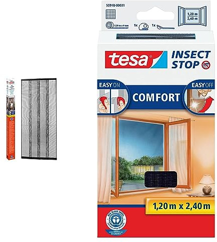 Tesa ALU Lamellentür teleskopierbar - Insektenschutzvorhang mit Lamellen & Insect Stop COMFORT Fliegengitter für bodentiefe Fenster - Insektenschutz selbstklebend