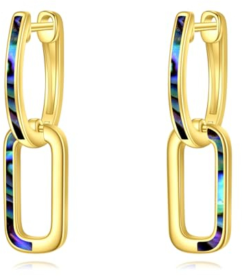 Büroklammer Ohrringe 925 Sterling Silber Geometrische Gold Creolen Ohrringe Abalone Muschel Schmuck Geschenk für Damen Mädchen