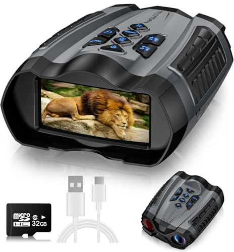 WARMTUYO Dispositivo di Visione Notturna, Binocolo 4K con Fotocamera, Visione Notturna a 9 Marce, Zoom Ottico 10x, Visione Notturna a Batteria da 4000 mAh, Display HD da 3,5 e Scheda TF da 32 G
