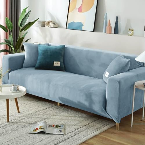 FANSU Sofabezug Stretch 1/2/3/4 Sitzer, Türkis Plüsch Elastische Antirutsch Couchbezug Waschbar Universal Weich Sofaüberwurf für Sofaüberwurf Möbelschutz (2-Seater,Hellblau)