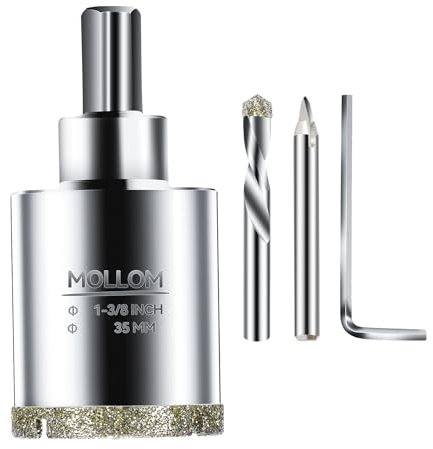 MOLLOM 1-3/8 (35mm) Diamond Hole Saw with 2Pcs Removable Pilot Drill Bit Smooth Cutting for Porcelain Tiles,Glass,Ceramic,Marble,Fiberglass,etc
