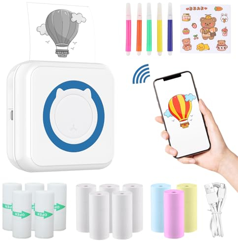 ZAKVOP mini drucker für Smartphone, mini Tragbare Fotodrucker, mini Pocket Printer, Bluetooth thermodrucker für iOS und Android, Aufkleber drucker für Journal, Notizen, Liste, Memo - Blue