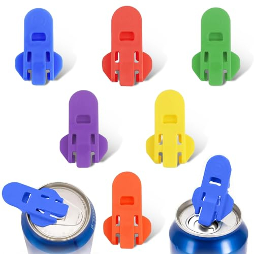 6pcs Manual Easy Can Opener, 1.3 * 2.2inch Ring Pull Can Opener Aid, Plastics Opener, Soda Beer Coke Can Cover Protector, Can Covers Suitable for Kitchen Tools BBQ Picnic Party (6 Colours)