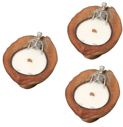 Zerodeko 3St Schädel-Kokosnuss-Diffusor Halloween-Brille Hawaii-Kerze Wohnkultur Ornament Spukhaus-Dekor Duftkerze mit Kokosnussschale Modellieren Soja-Wachs unheimlich