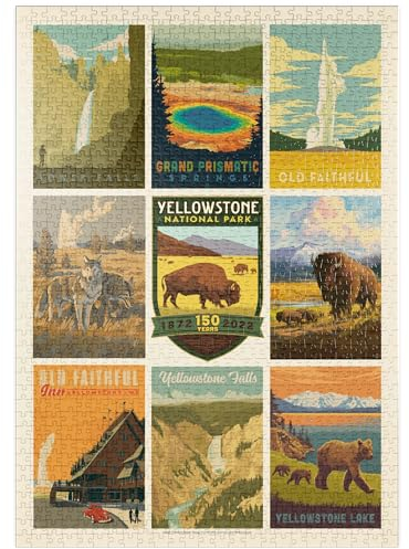 MyPuzzle Yellowstone National Park: 150th Anniversary Commemorative Print, Vintage Poster - Premium 1000 Teile Puzzle - MyPuzzle Sonderkollektion von Anderson Design Group