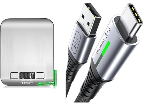 Etekcity Digital Kitchen Scales, Premium Stainless Steel Food Scales, Professional Food Weighing Scales & INIU USB C Charger Cable 2m 3.1A Type C Cable Charging, Braided USB A to USB-C Phone Charger