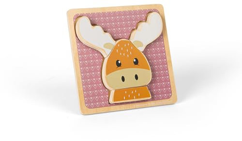 Bigjigs Toys Reindeer Chunky Puzzle - 4 Piece Wooden Animal Jigsaw with Tray, Fun Educational Shape Puzzles, Baby & Toddler Montessori Toy, Sustainably Made Gifts For 10 Month Old +