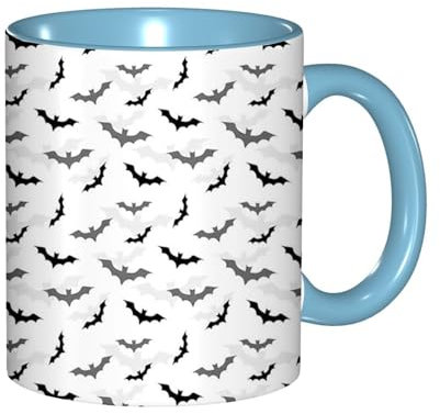 Lustige Goth-Kaffeetasse – Geschenke für Erwachsene, lustige Bürogeschenke für Zuhause, Halloween, fliegende Fledermäuse, Schatten, Büros und verschiedene Restaurants, mikrowellengeeignet, Graugrau, S