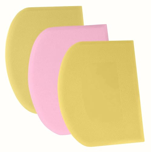 SURDOCA Dough Scraper Bench Scraper - 3P 4.7x3.7 Plastic Flexible Bowl Scraper, Sharp Edge & Angles Cake Scraper. Non-Slip Bakeware Decorating Tools Sculpting & Modeling Tools - Yellow+Pink+Yellow