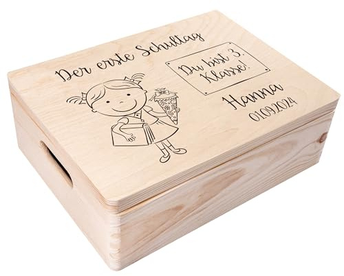 Creative Deco Personalisiert Einschulung Geschenk | Mädchen Schulanfang | Geschenke | Einschulungsgeschenke Erster Schultag | Schultüte Holzkiste Erinnerungsbox