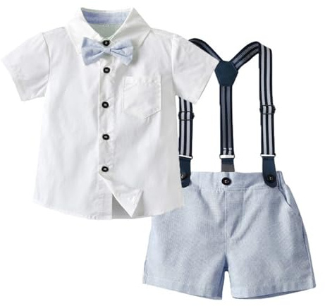 Volunboy Bebé Niño Caballero Conjunto, Camisa de Manga Corta con Pajarita + Corta Pantalón Traje Ropa