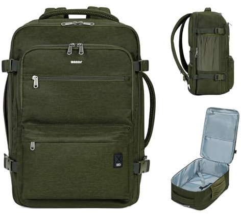 WANDF Cabin Bag 45x36x20 for Easyjet Airlines Underseat Travel Hand Luggage Backpack with Wet Pocket, 17 Inch Laptop Backpack for Men Women (Dark Green)