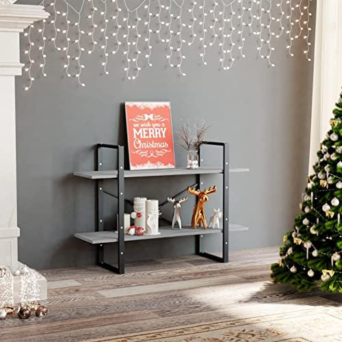 ZEYUAN Estantería 2 Niveles, Libreria Estanteria, Estanteria Libros, Estanteria Escalera, Estanterias Habitacion Juvenil, Muebles Estanterias, aglomerado Gris hormigón 100x30x70 cm